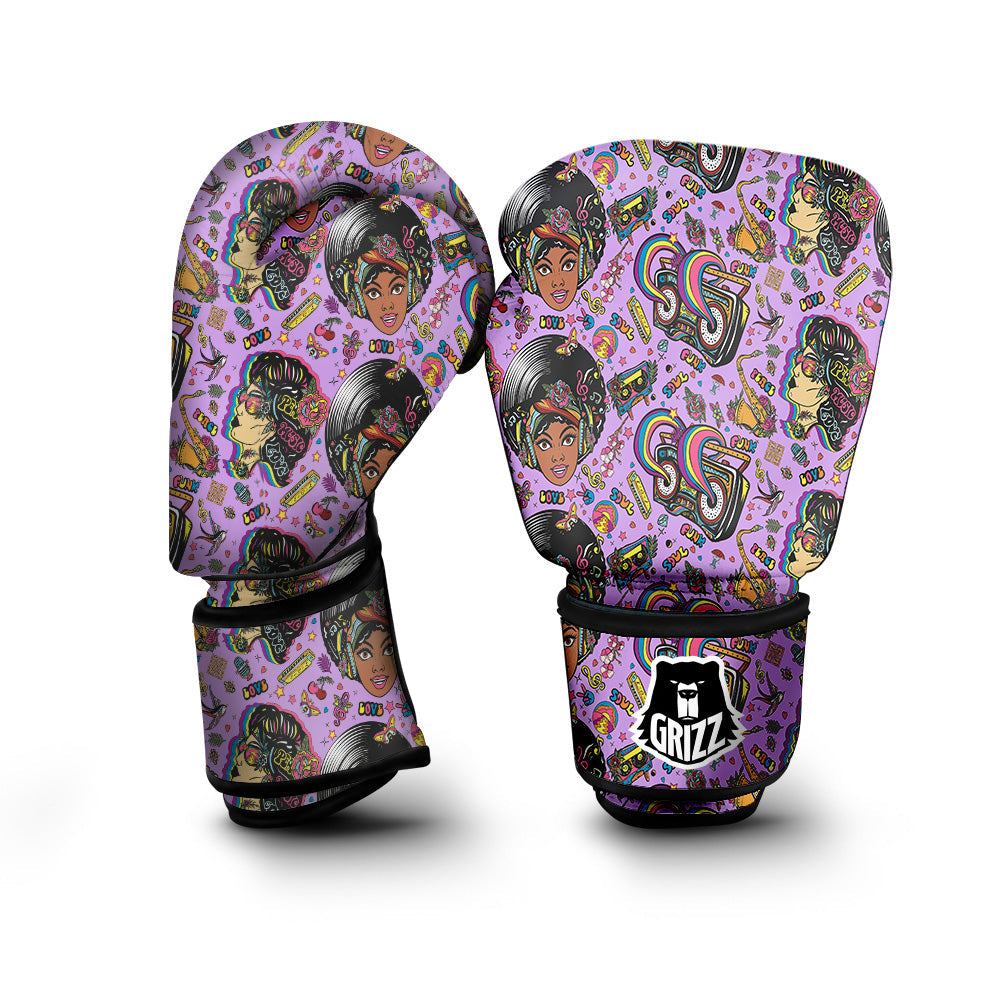Hippie Retro Funky Women Print Pattern Boxing Gloves-grizzshop
