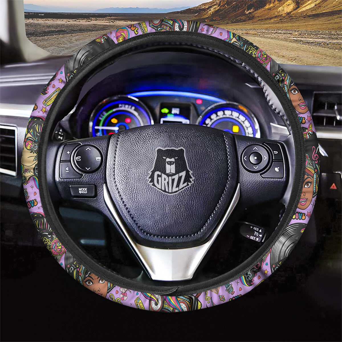 Hippie Retro Funky Women Print Pattern Car Steering Wheel Cover-grizzshop