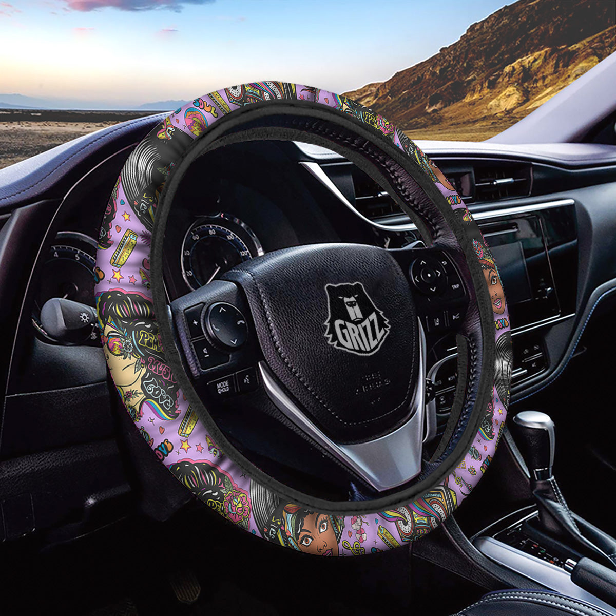 Hippie Retro Funky Women Print Pattern Car Steering Wheel Cover-grizzshop