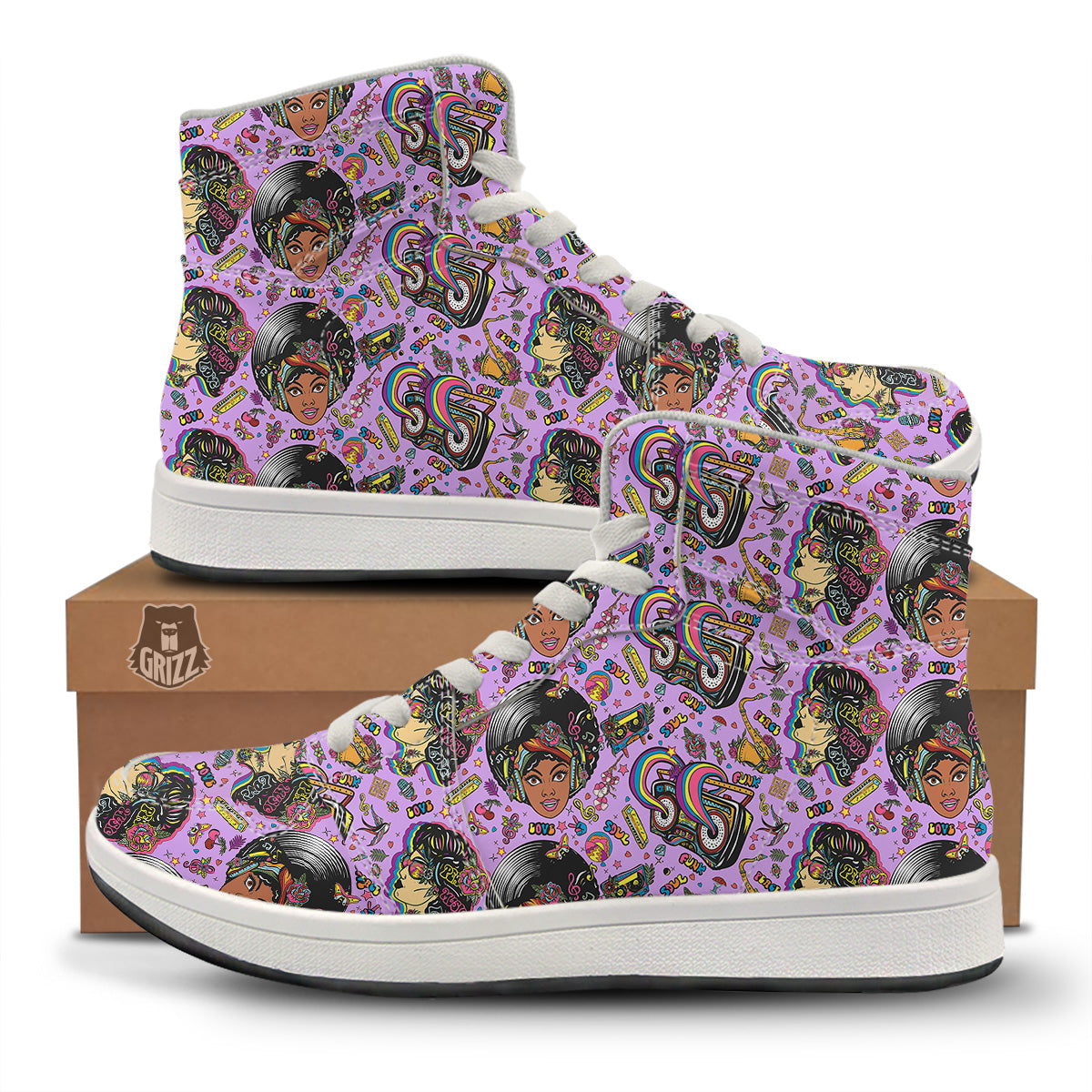 Hippie Retro Funky Women Print Pattern High Top Sneakers-grizzshop