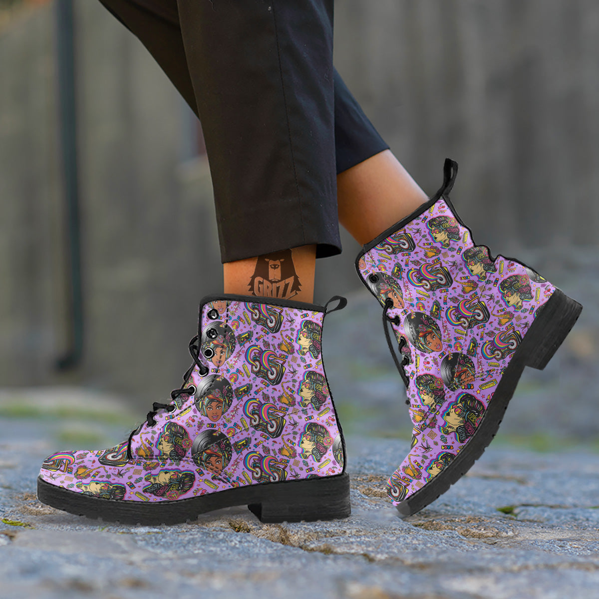 Hippie Retro Funky Women Print Pattern Leather Boots-grizzshop