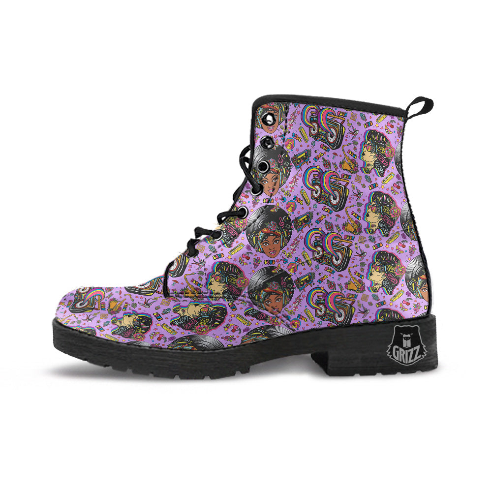 Hippie Retro Funky Women Print Pattern Leather Boots-grizzshop