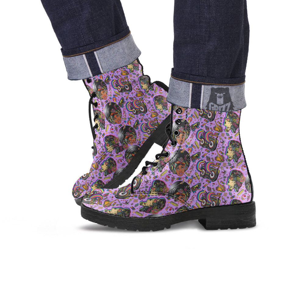 Hippie Retro Funky Women Print Pattern Leather Boots-grizzshop