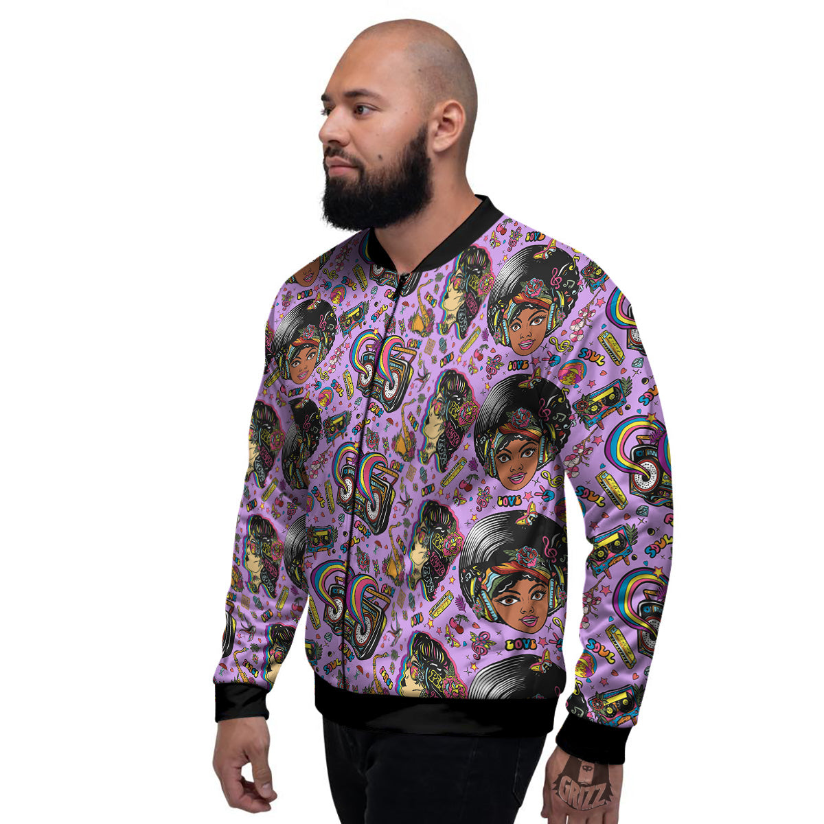 Hippie Retro Funky Women Print Pattern Men's Bomber Jacket-grizzshop