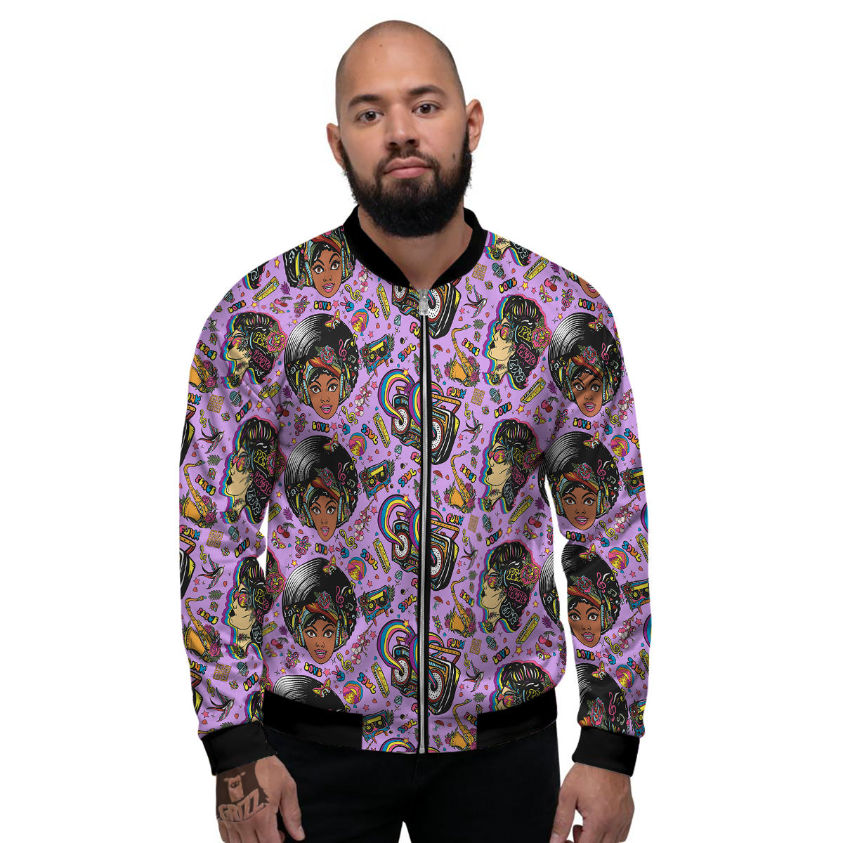 Hippie Retro Funky Women Print Pattern Men's Bomber Jacket-grizzshop