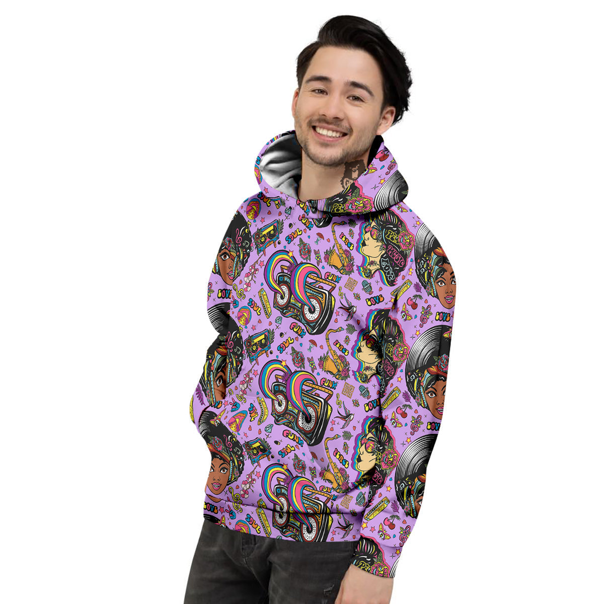 Hippie Retro Funky Women Print Pattern Men's Hoodie-grizzshop
