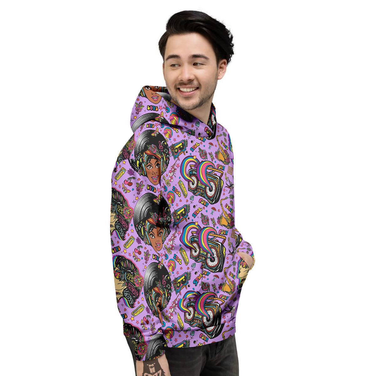 Hippie Retro Funky Women Print Pattern Men's Hoodie-grizzshop