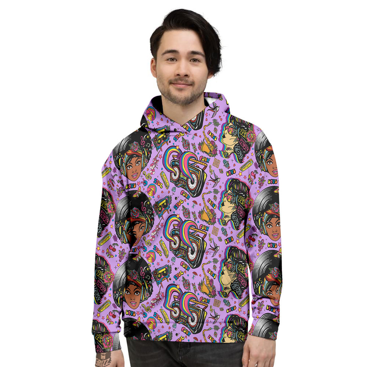 Hippie Retro Funky Women Print Pattern Men's Hoodie-grizzshop