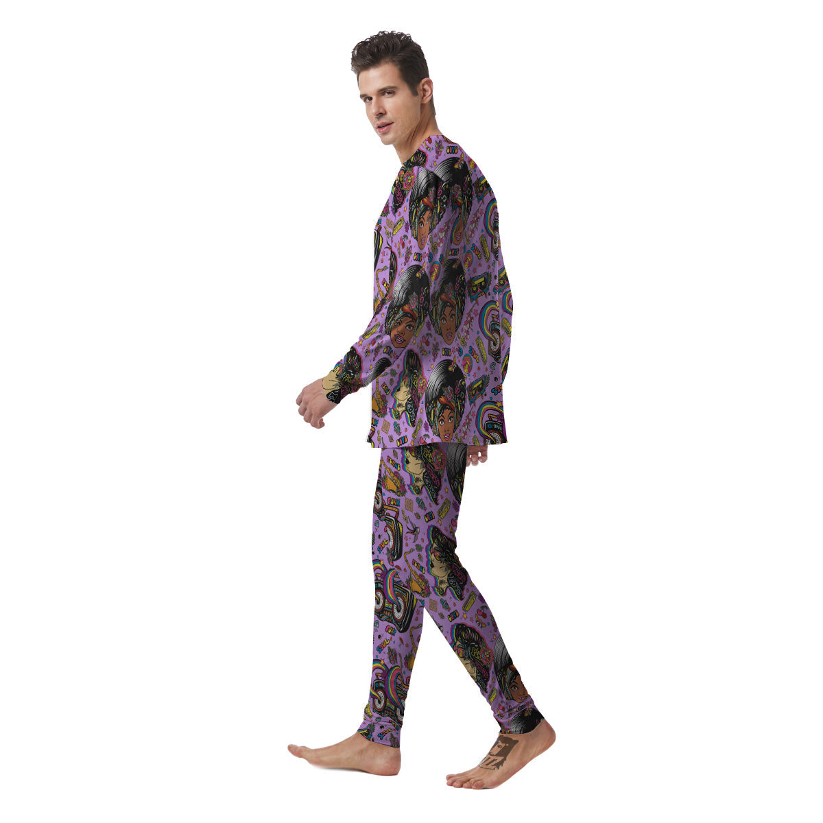 Hippie Retro Funky Women Print Pattern Men's Pajamas-grizzshop