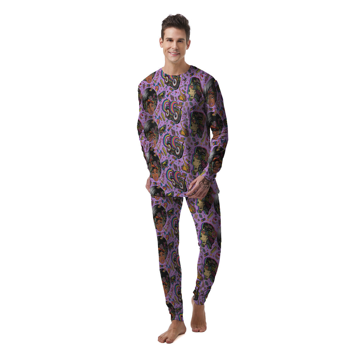 Hippie Retro Funky Women Print Pattern Men's Pajamas-grizzshop