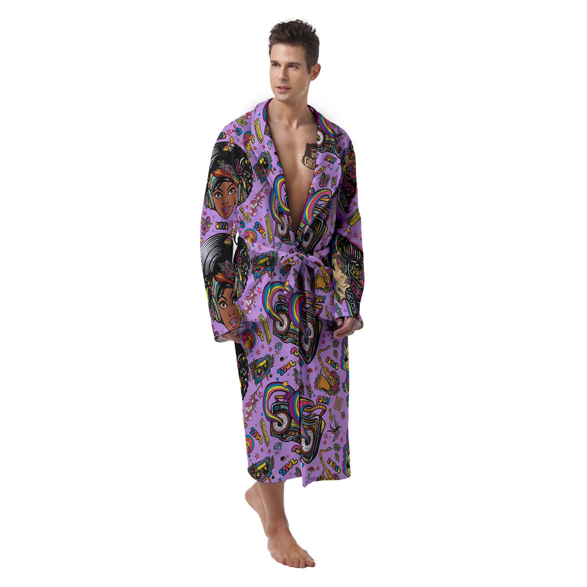 Hippie Retro Funky Women Print Pattern Men's Robe-grizzshop