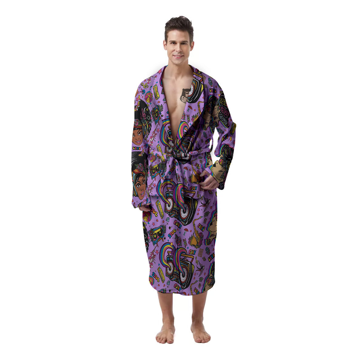 Hippie Retro Funky Women Print Pattern Men's Robe-grizzshop