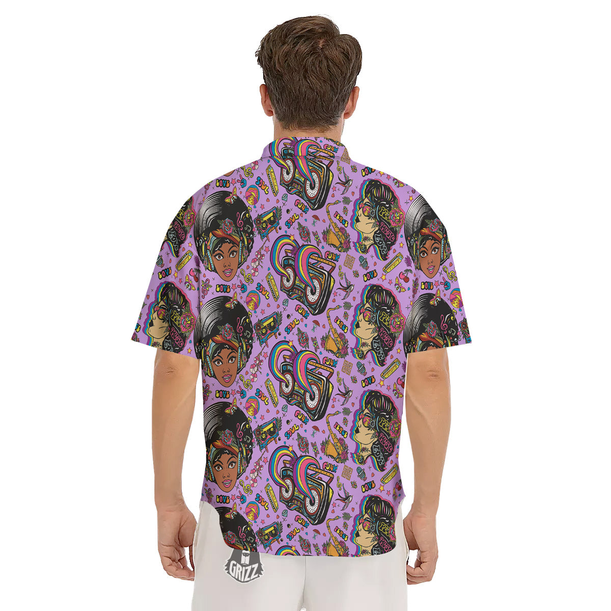 Hippie Retro Funky Women Print Pattern Men's Short Sleeve Shirts-grizzshop