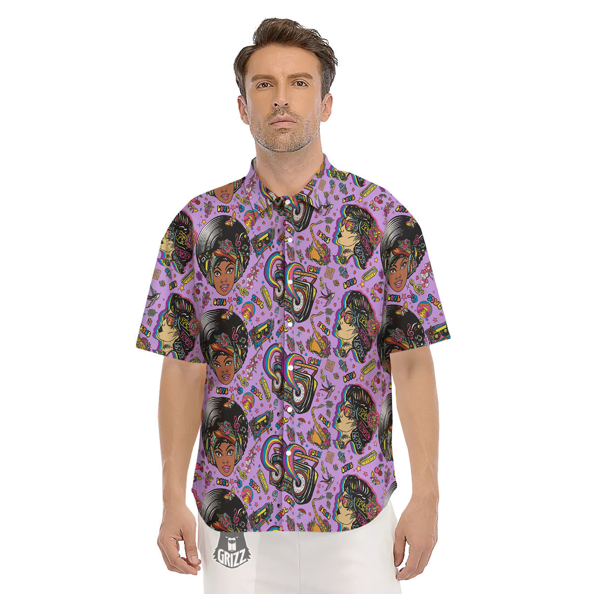 Hippie Retro Funky Women Print Pattern Men's Short Sleeve Shirts-grizzshop