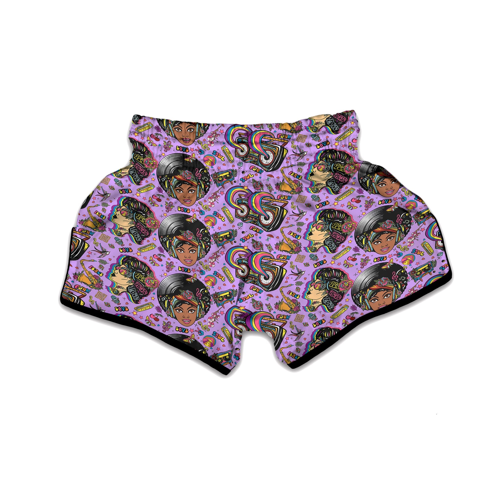 Hippie Retro Funky Women Print Pattern Muay Thai Boxing Shorts-grizzshop