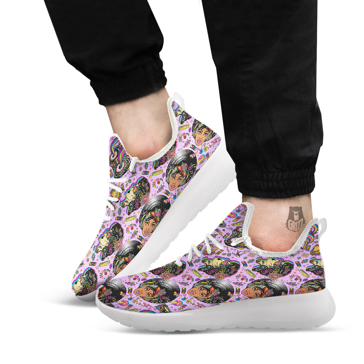 Hippie Retro Funky Women Print Pattern White Athletic Shoes-grizzshop