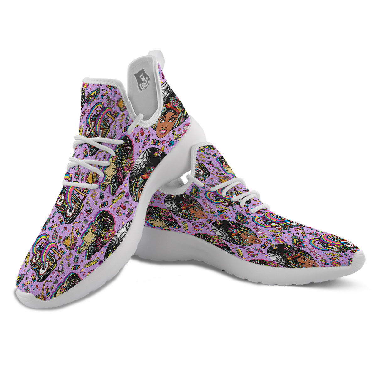 Hippie Retro Funky Women Print Pattern White Athletic Shoes-grizzshop
