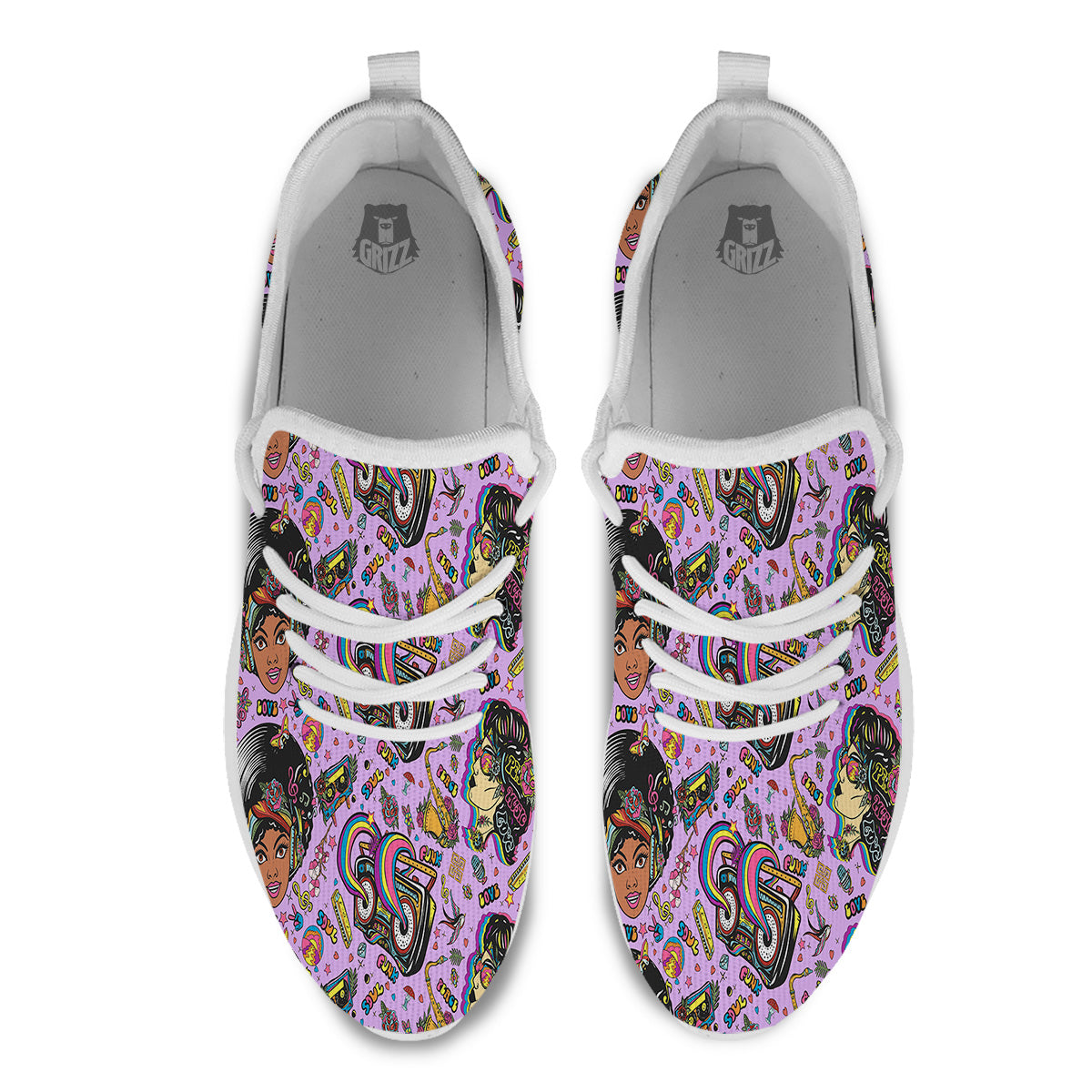 Hippie Retro Funky Women Print Pattern White Athletic Shoes-grizzshop