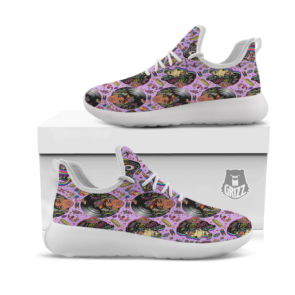 Hippie Retro Funky Women Print Pattern White Athletic Shoes-grizzshop
