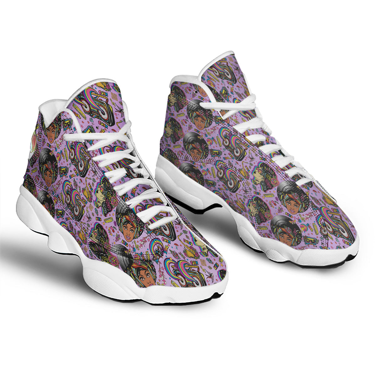 Hippie Retro Funky Women Print Pattern White Basketball Shoes-grizzshop