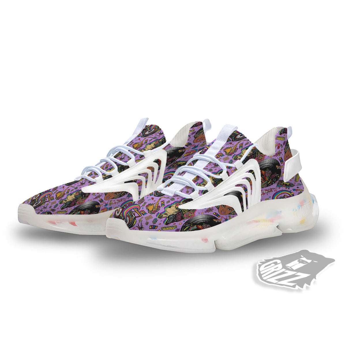 Hippie Retro Funky Women Print Pattern White Gym Shoes-grizzshop