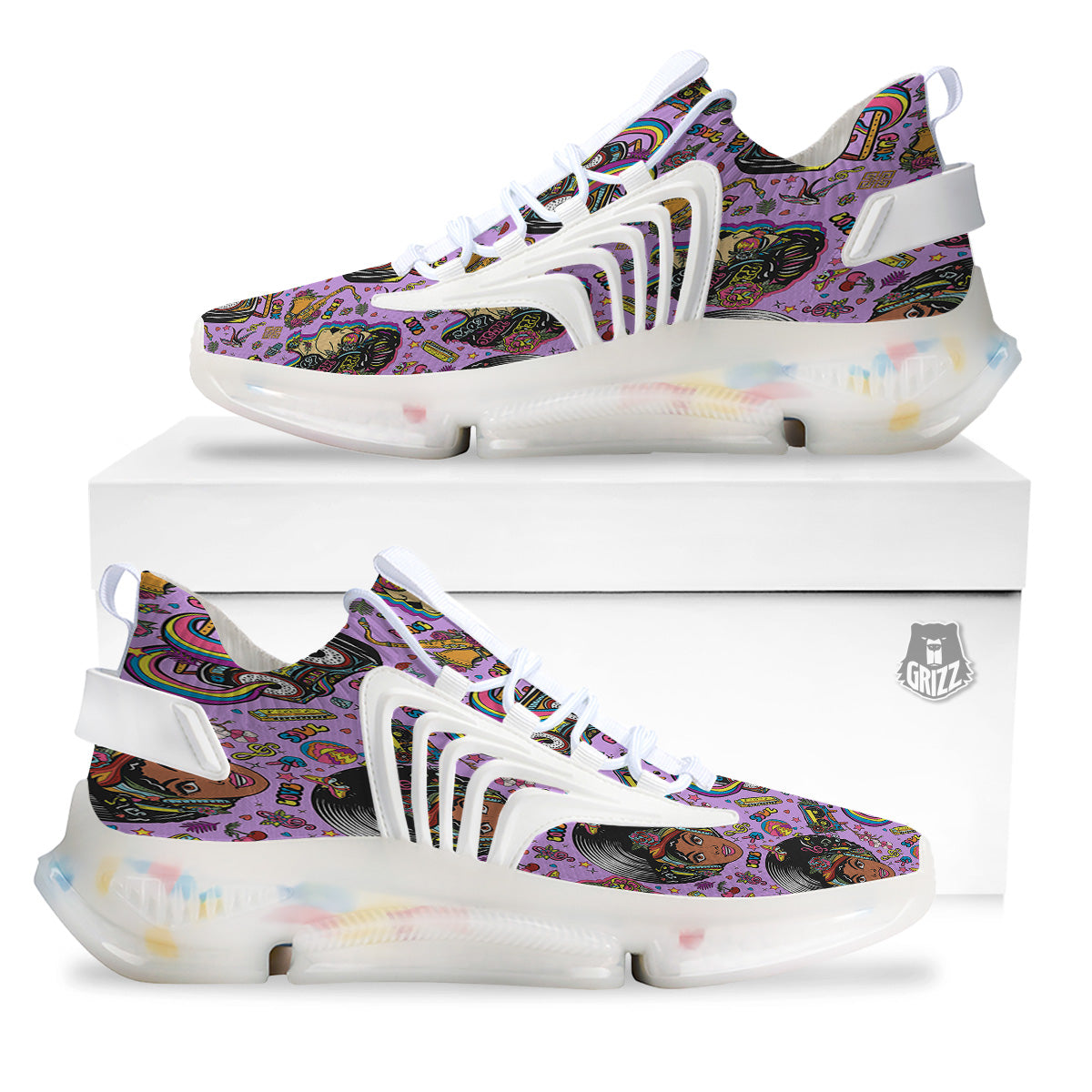 Hippie Retro Funky Women Print Pattern White Gym Shoes-grizzshop