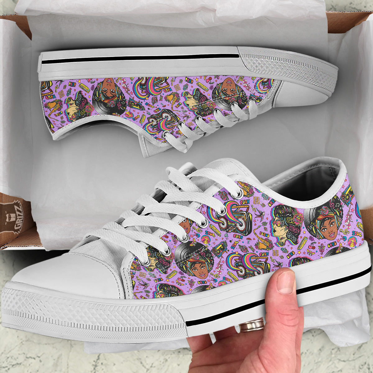 Hippie Retro Funky Women Print Pattern White Low Top Shoes-grizzshop