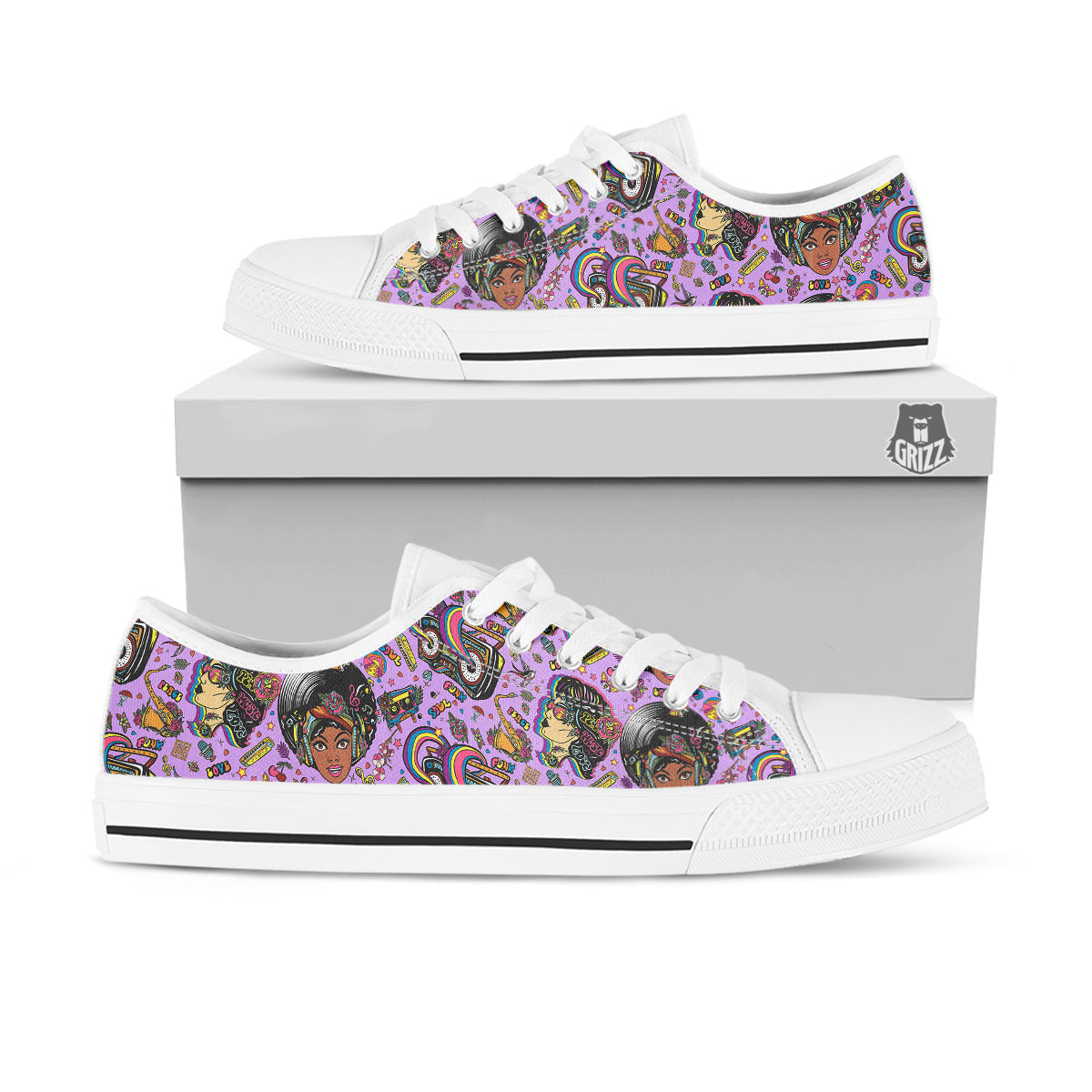 Hippie Retro Funky Women Print Pattern White Low Top Shoes-grizzshop