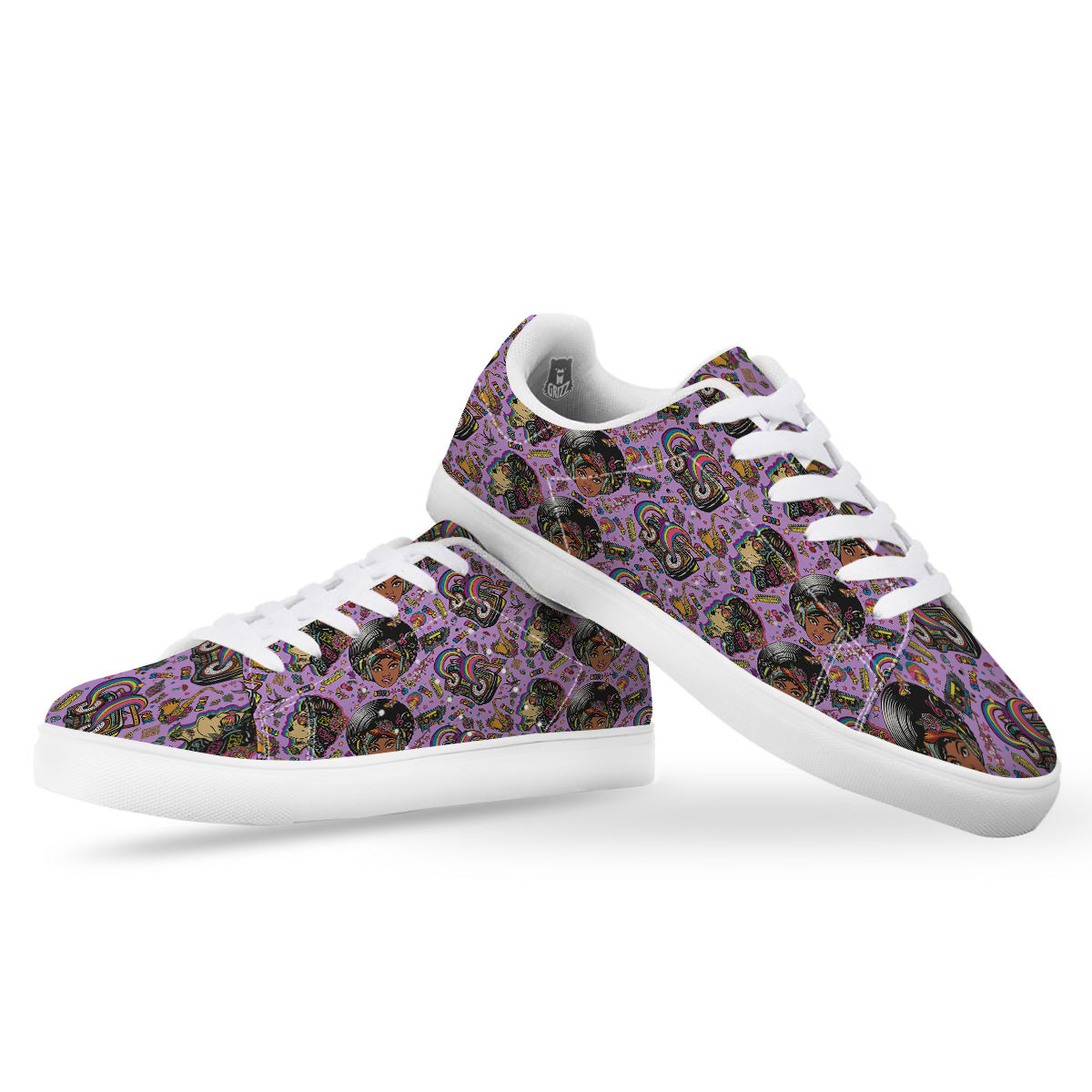 Hippie Retro Funky Women Print Pattern White Low Top Sneakers-grizzshop