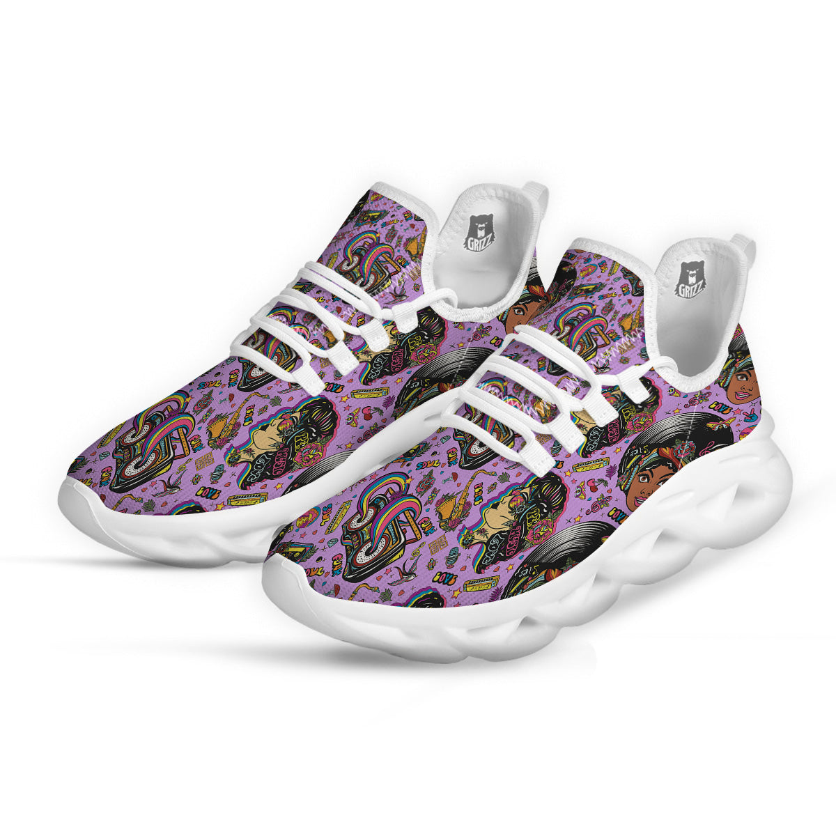 Hippie Retro Funky Women Print Pattern White Running Shoes-grizzshop
