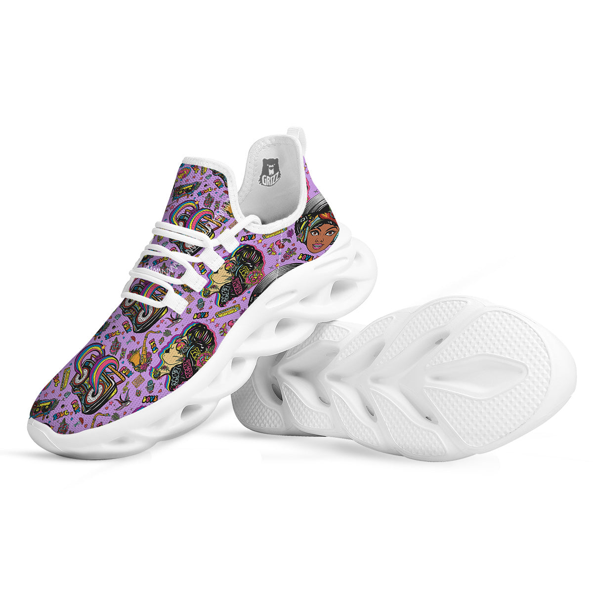 Hippie Retro Funky Women Print Pattern White Running Shoes-grizzshop