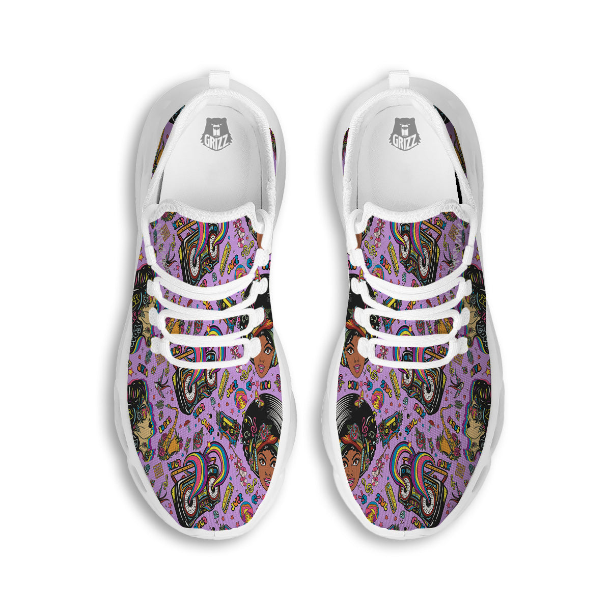 Hippie Retro Funky Women Print Pattern White Running Shoes-grizzshop