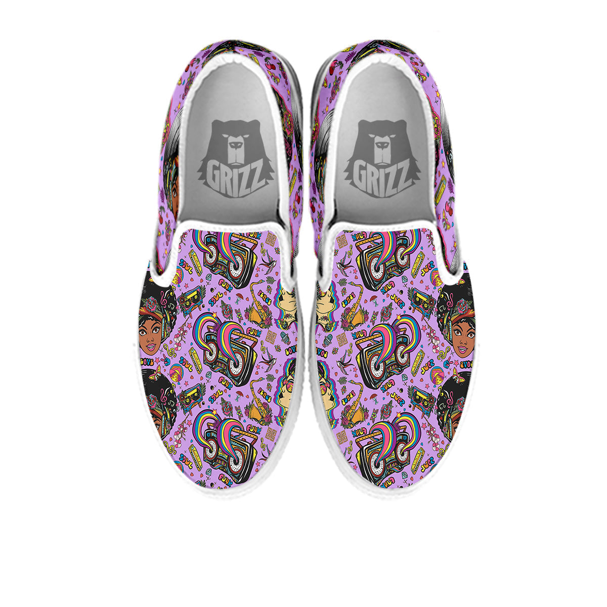 Hippie Retro Funky Women Print Pattern White Slip On Shoes-grizzshop