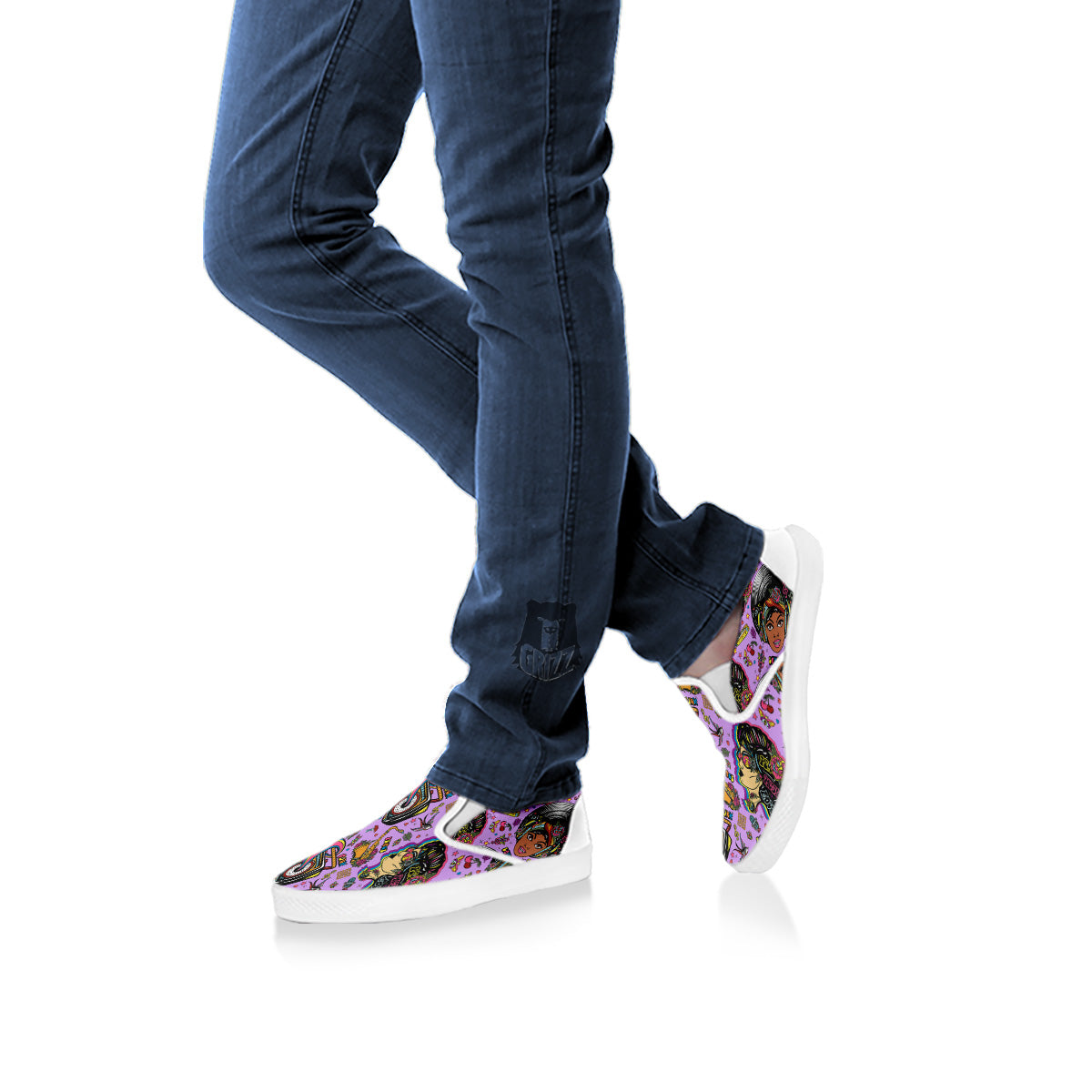 Hippie Retro Funky Women Print Pattern White Slip On Shoes-grizzshop
