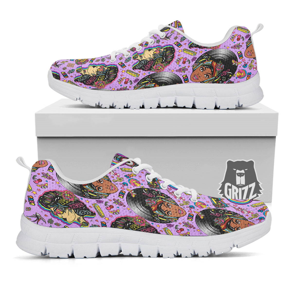 Hippie Retro Funky Women Print Pattern White Sneaker-grizzshop