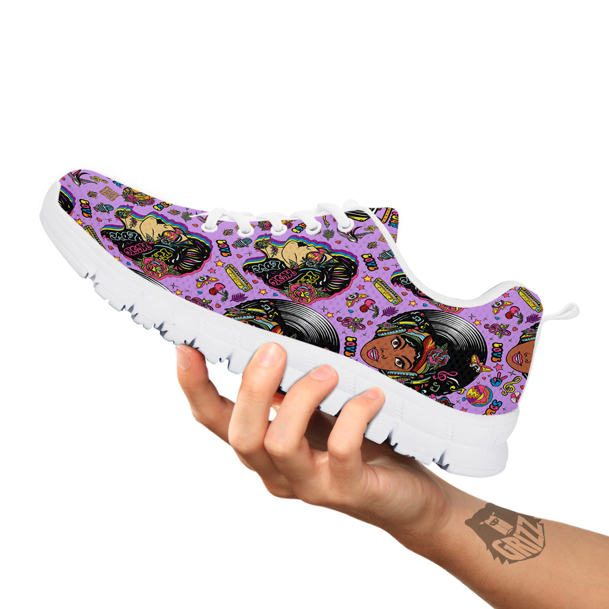Hippie Retro Funky Women Print Pattern White Sneaker-grizzshop