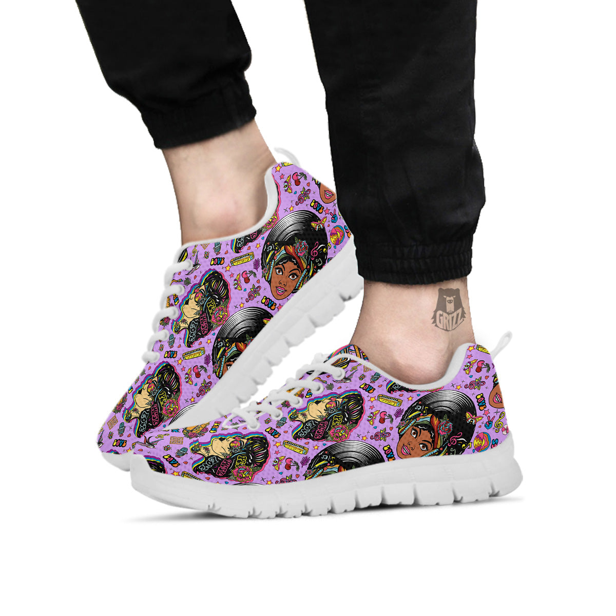 Hippie Retro Funky Women Print Pattern White Sneaker-grizzshop