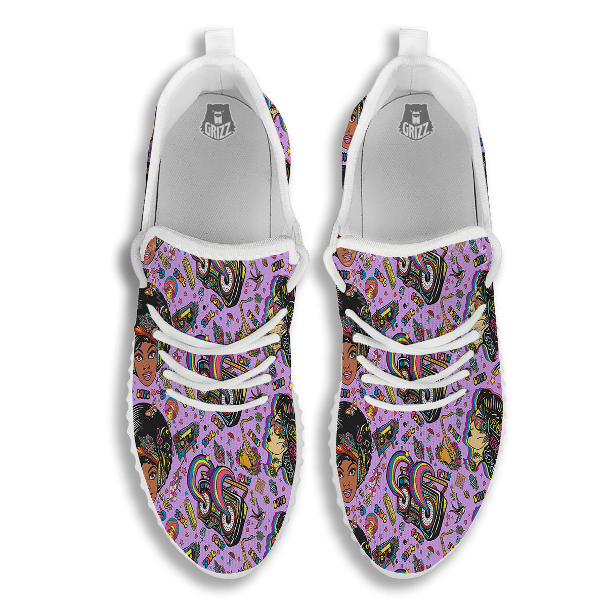 Hippie Retro Funky Women Print Pattern White Walking Shoes-grizzshop