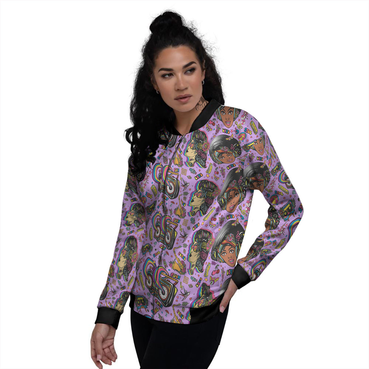 Hippie Retro Funky Women Print Pattern Women's Bomber Jacket-grizzshop