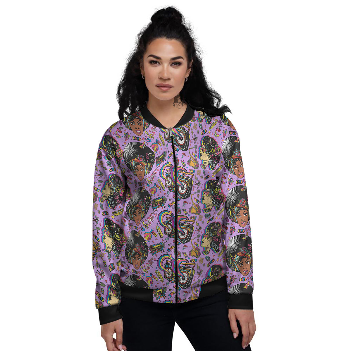 Hippie Retro Funky Women Print Pattern Women's Bomber Jacket-grizzshop