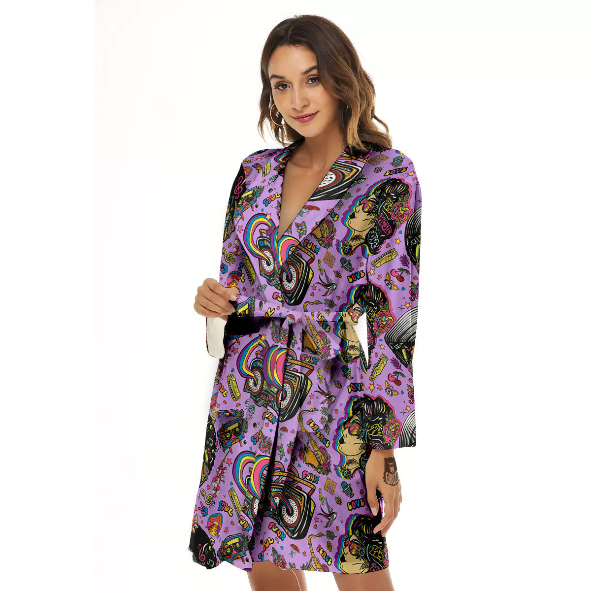 Hippie Retro Funky Women Print Pattern Women's Robe-grizzshop
