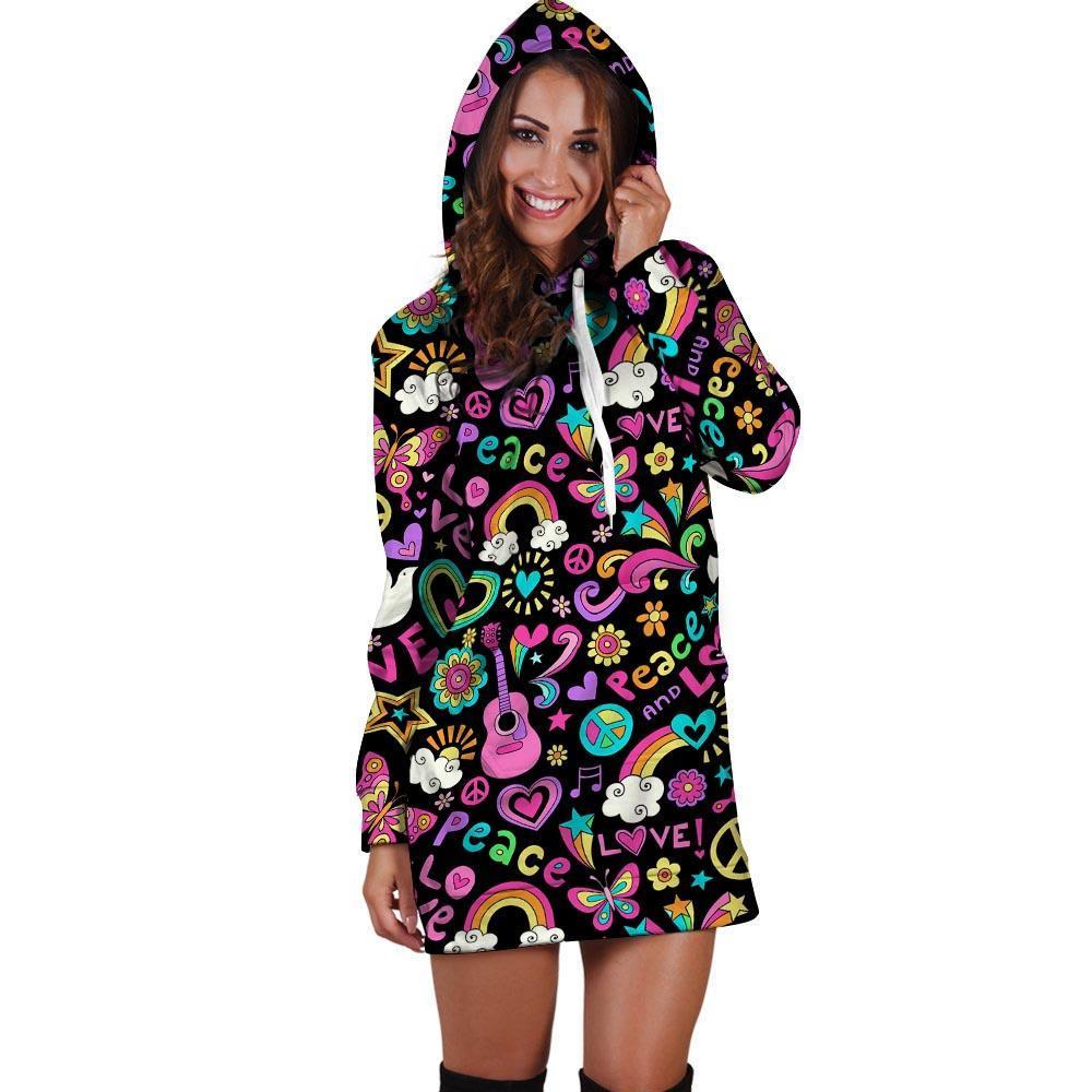 Hippie Retro Hoodie Dress-grizzshop