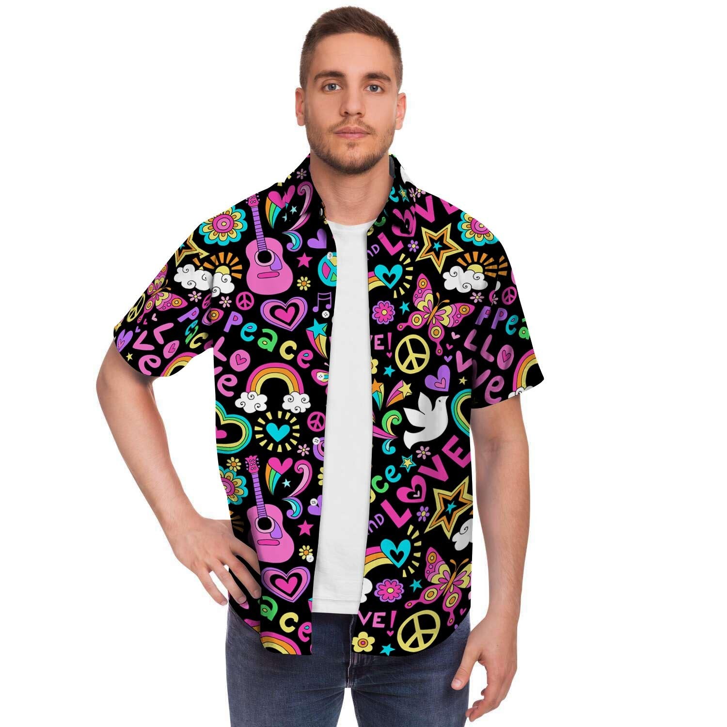 Hippie Retro Men's Short Sleeve Shirt-grizzshop