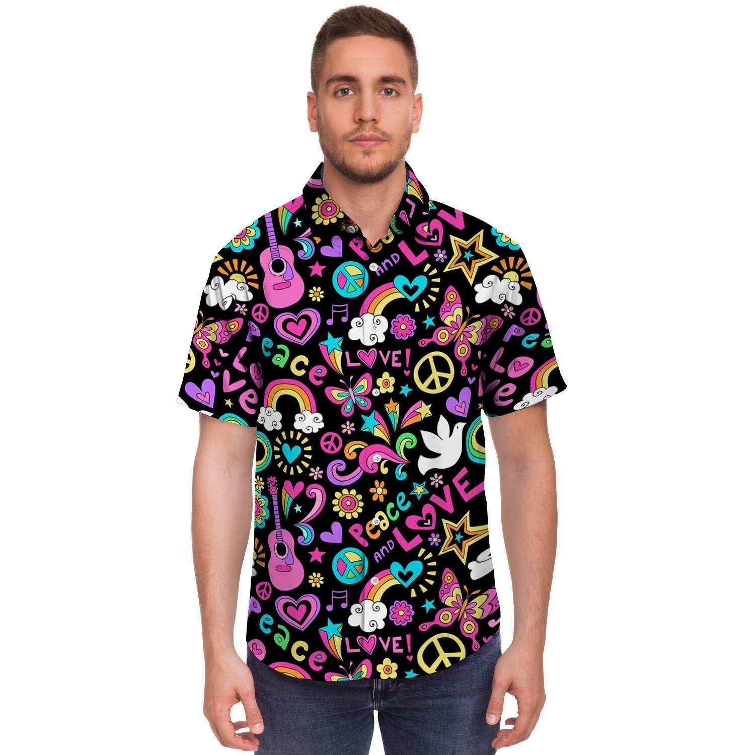 Hippie Retro Men's Short Sleeve Shirt-grizzshop