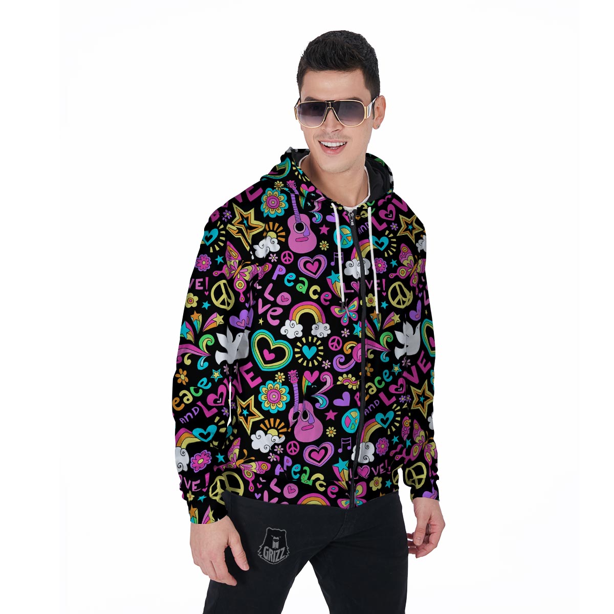 Hippie Retro Men's Zip Up Hoodie-grizzshop