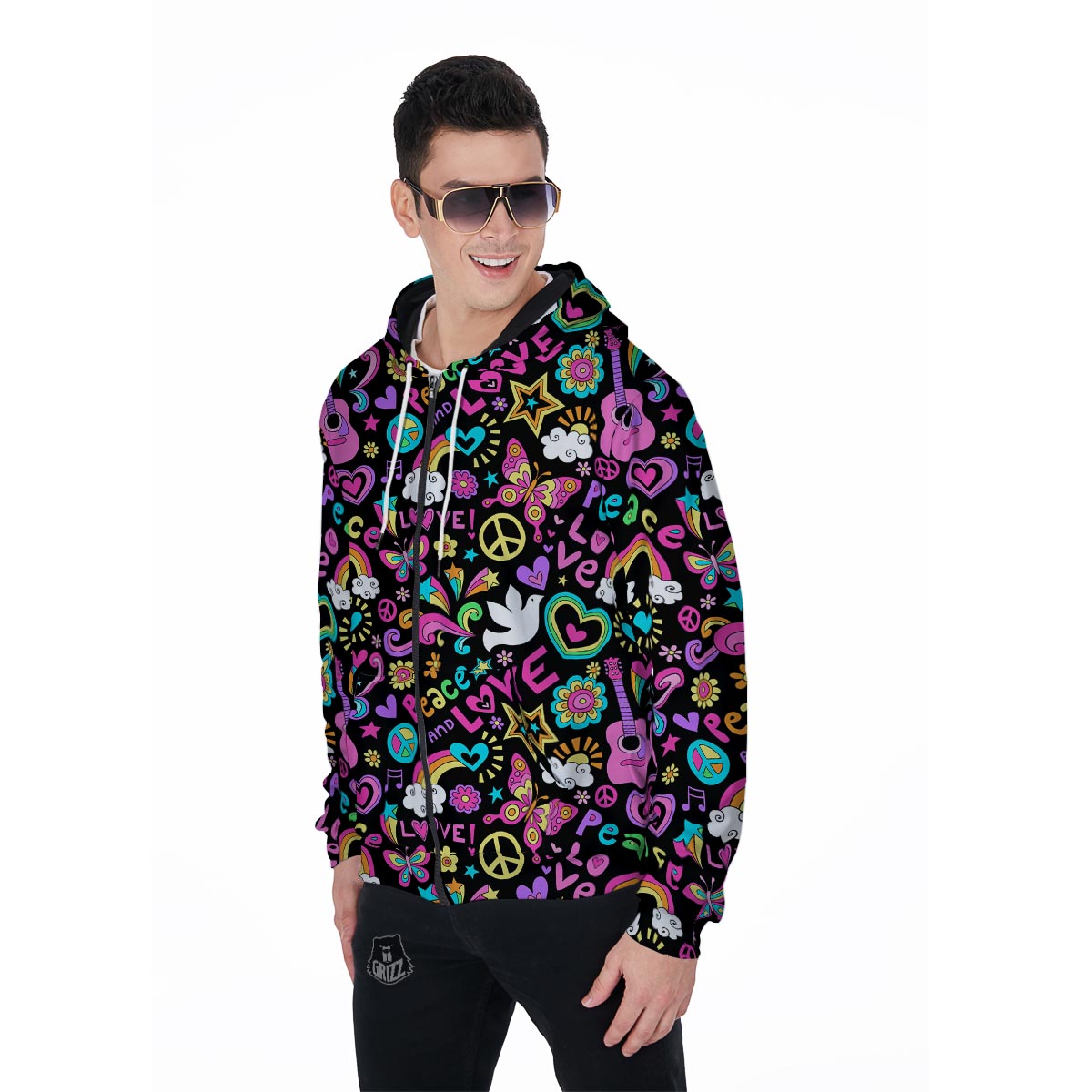 Hippie Retro Men's Zip Up Hoodie-grizzshop