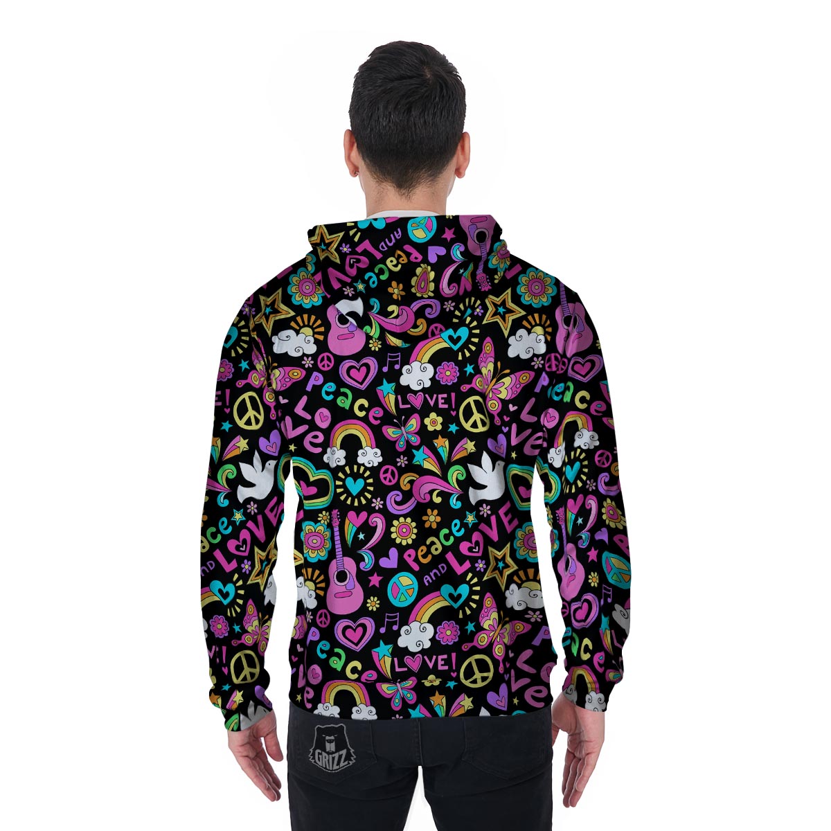 Hippie Retro Men's Zip Up Hoodie-grizzshop