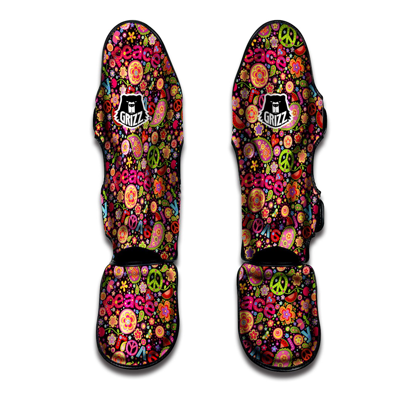Hippie Sign Peace Flower Print Pattern Muay Thai Shin Guards-grizzshop