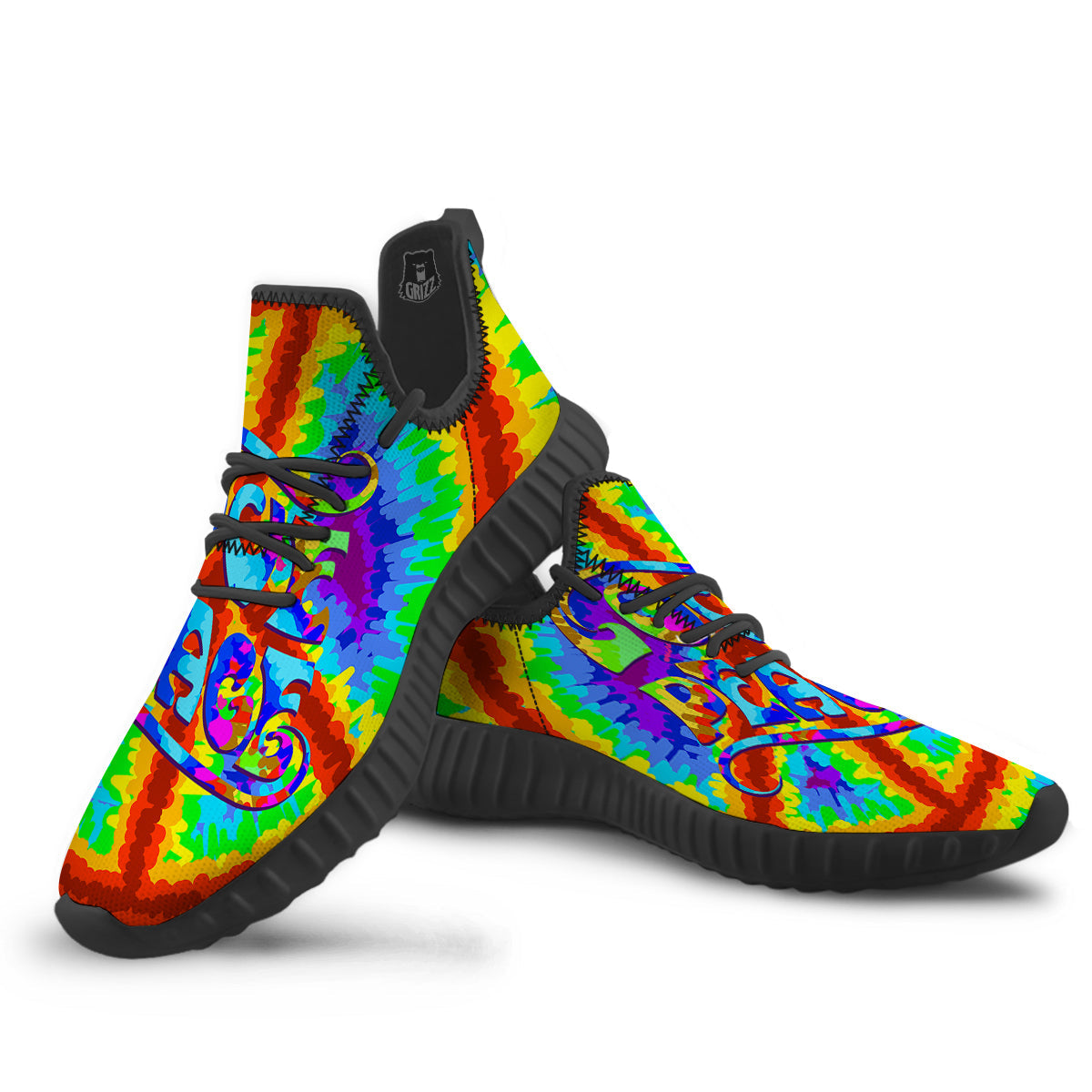 Hippie Symbol Colorful Abstract Print Black Walking Shoes-grizzshop