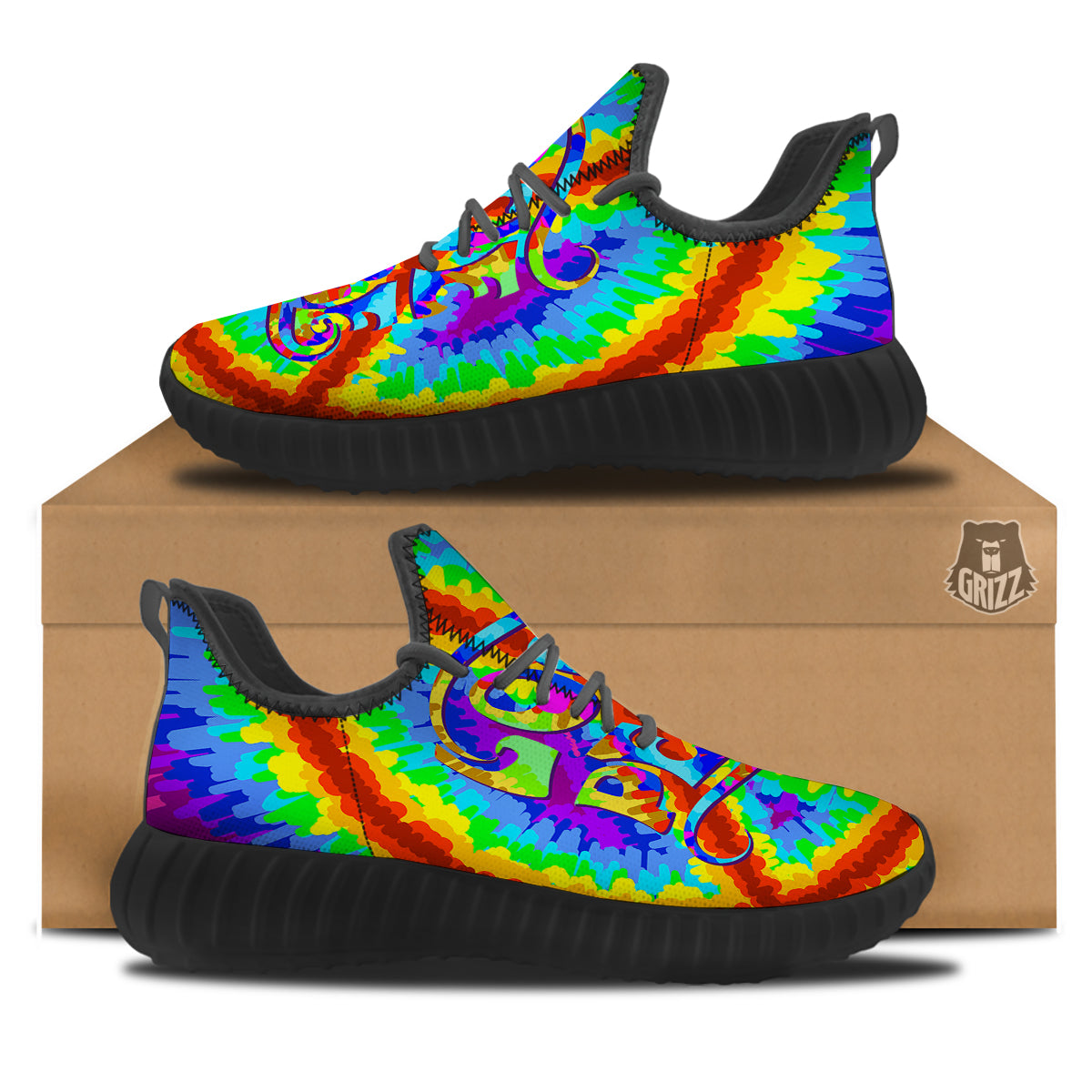 Hippie Symbol Colorful Abstract Print Black Walking Shoes-grizzshop